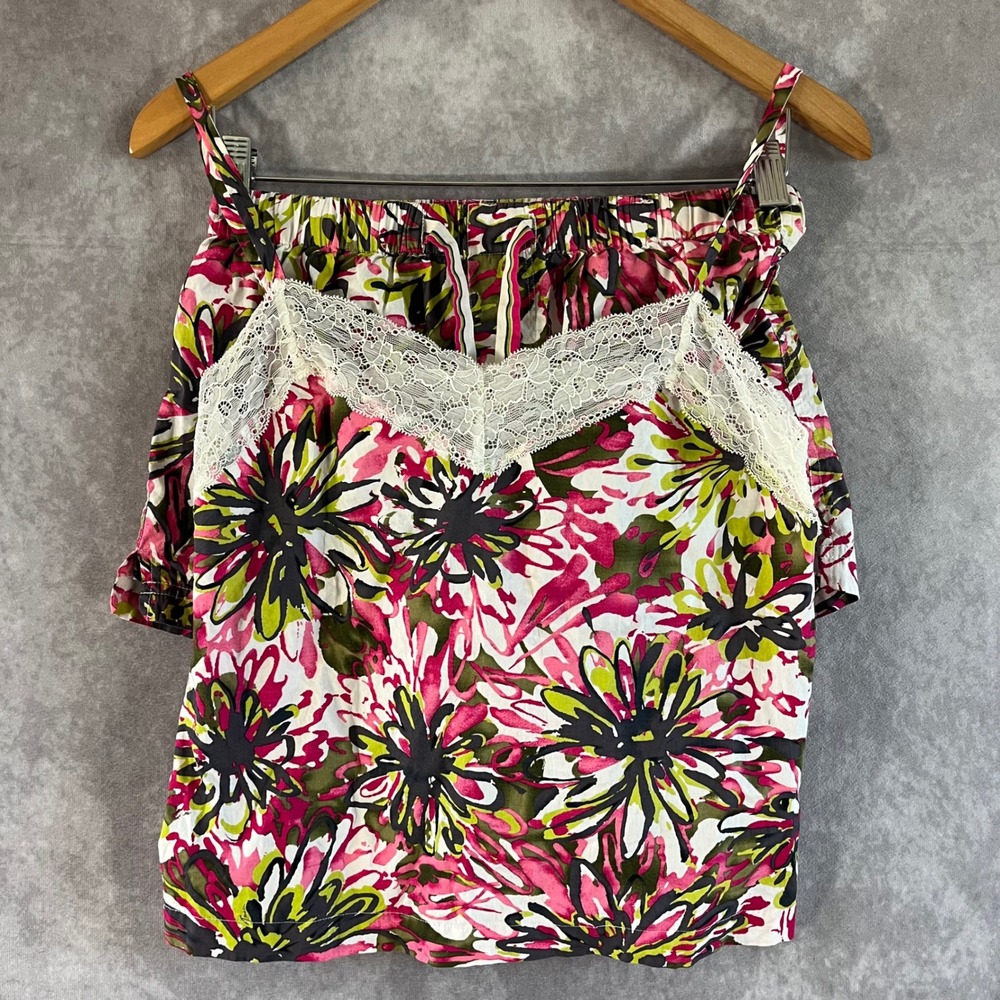 Trina‎ Turk Pajama Set Women Small Pink Floral Lace Camisole Shorts TS140100